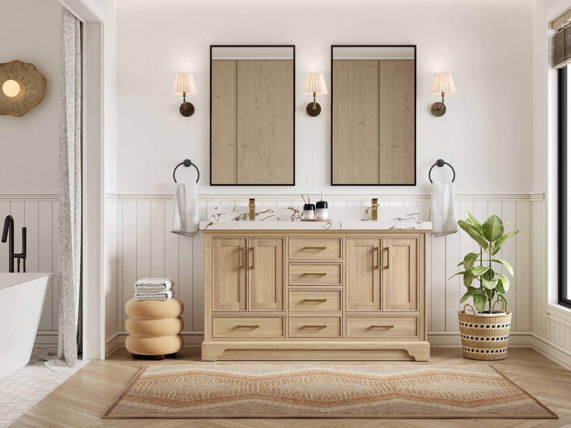 Charlotte White Oak 60 in. W x 22 in. D Double Sink Bathroom Vanity