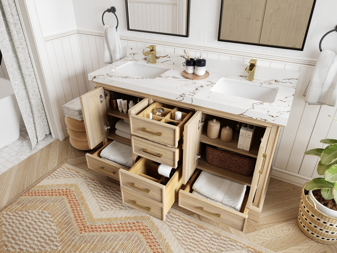 Charlotte White Oak 60 in. W x 22 in. D Double Sink Bathroom Vanity