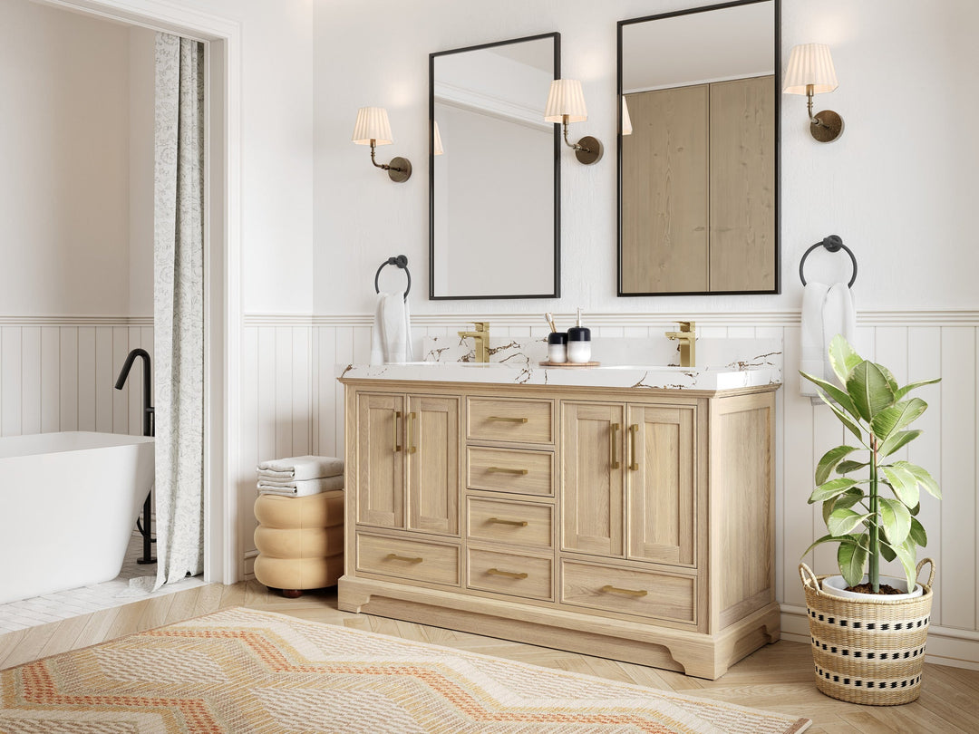 Charlotte White Oak 60 in. W x 22 in. D Double Sink Bathroom Vanity