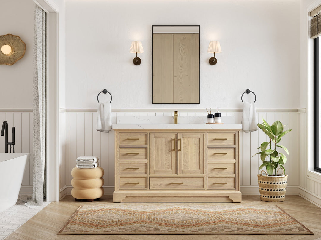 Charlotte White Oak 60 in. W x 22 in. D Single Sink Bathroom Vanity