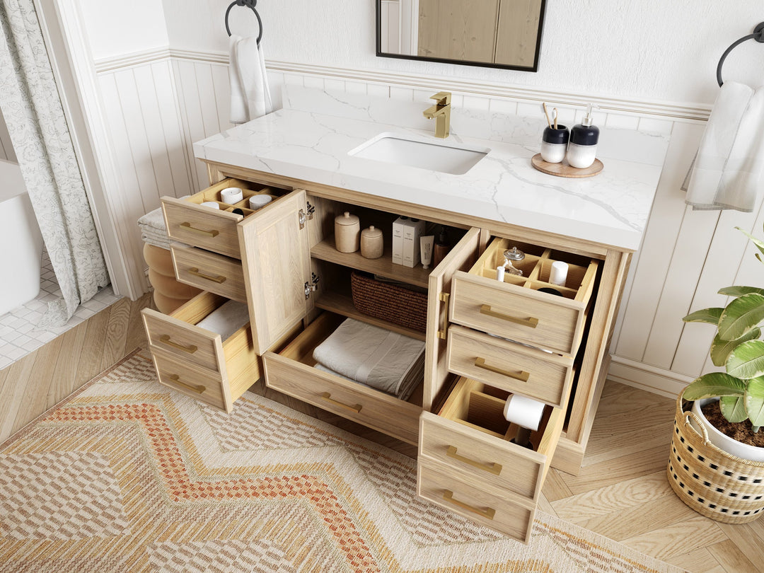 Charlotte White Oak 60 in. W x 22 in. D Single Sink Bathroom Vanity
