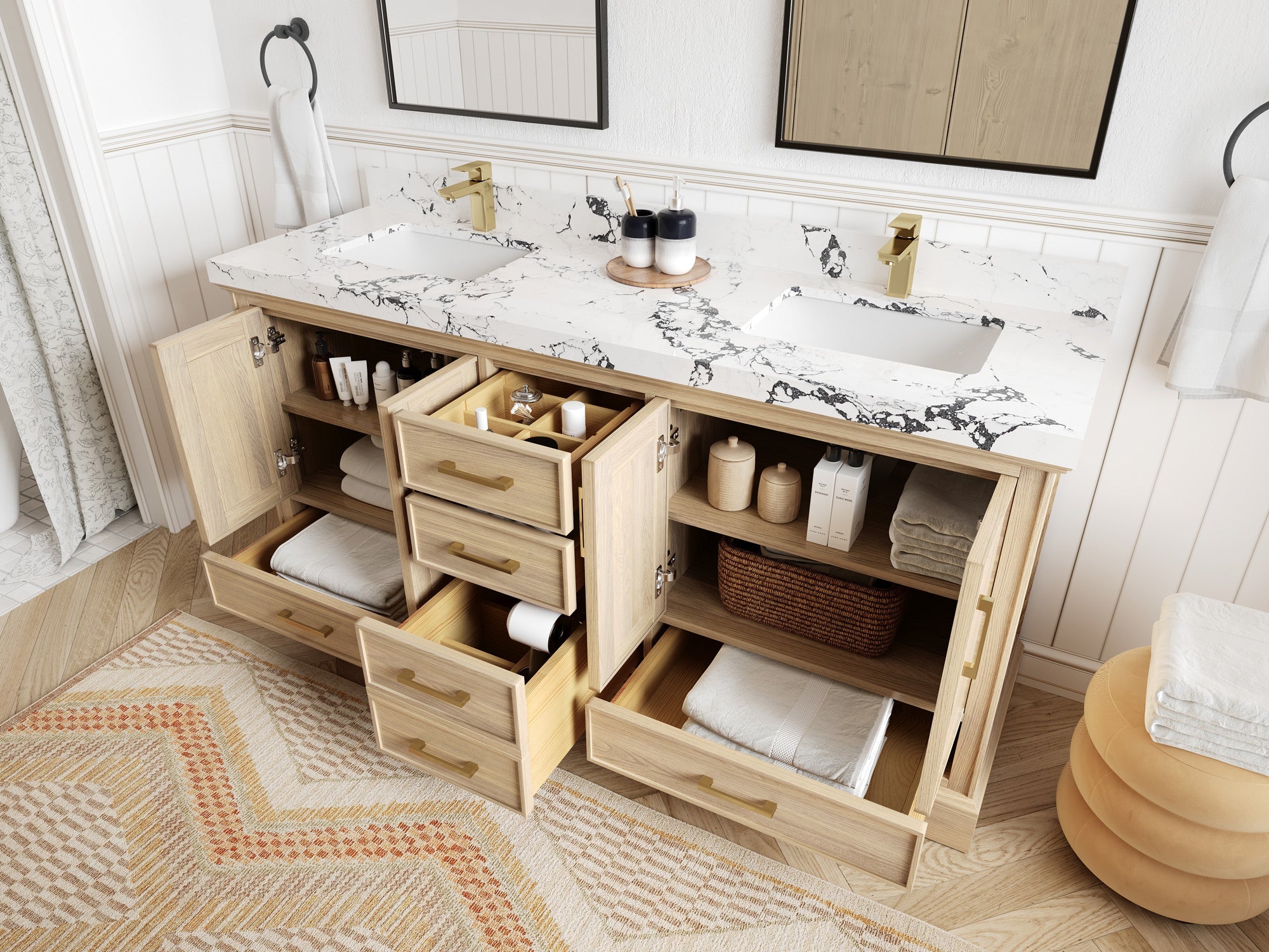 Charlotte White Oak 72 in. W x 22 in. D Double Sink Bathroom Vanity