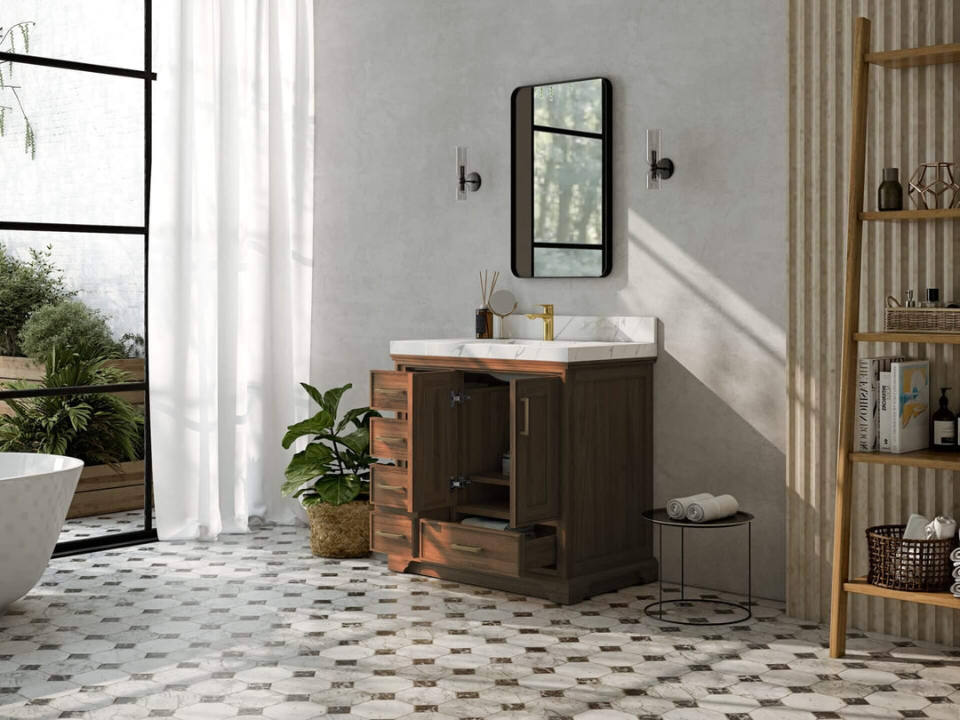 Charlotte Teak Wood 36 in. W x 22 in. D Center Sink Bathroom Vanity