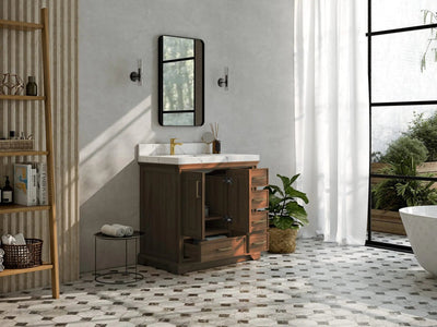 Charlotte Teak Wood 36 in. W x 22 in. D Left Offset Sink Bathroom Vanity