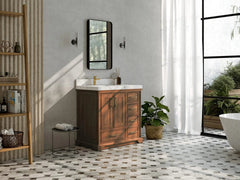 Charlotte 36 in. W x 22 in. D Left Offset Sink Bathroom Teak Wood Vanity - photo 2