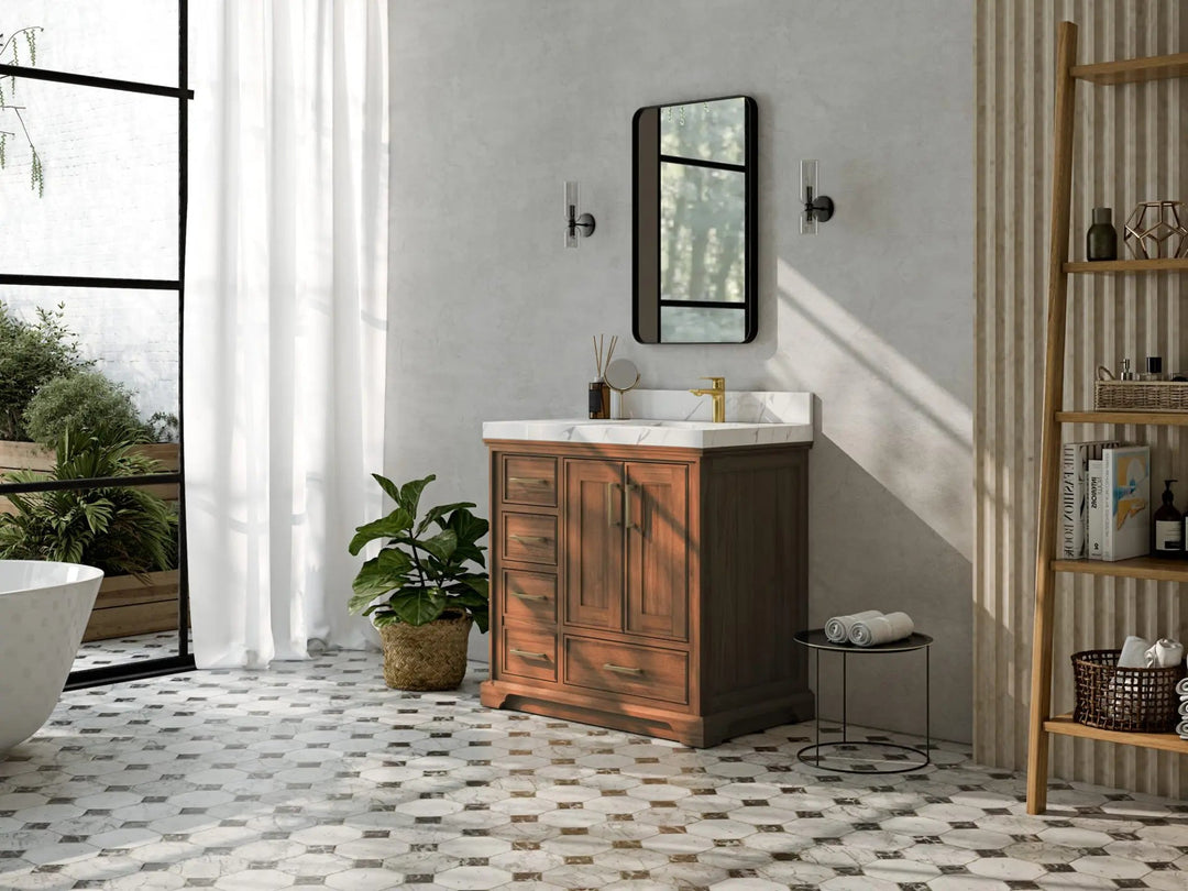 Charlotte 36 in. W x 22 in. D Right Offset Sink Bathroom Teak Wood Vanity