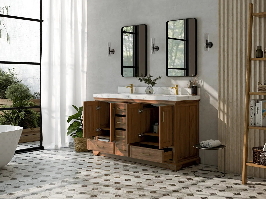 Charlotte 60 in. W x 22 in. D Double Sink Bathroom Teak Wood Vanity