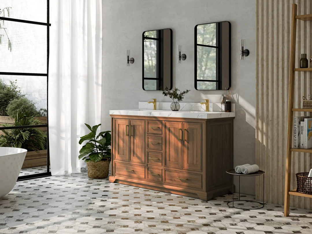 Charlotte 60 in. W x 22 in. D Double Sink Bathroom Teak Wood Vanity