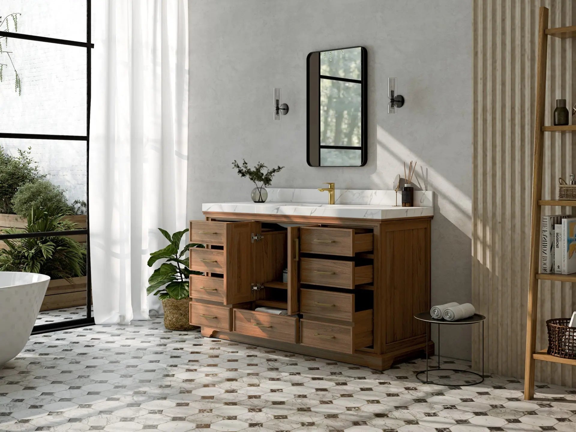 Charlotte Teak Wood 60 in. W x 22 in. D Single Sink Bathroom Vanity