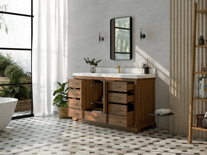 Charlotte 60 in. W x 22 in. D Single Sink Bathroom Teak Wood Vanity - photo 3