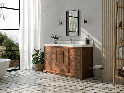 Charlotte Teak Wood 60 in. W x 22 in. D Single Sink Bathroom Vanity