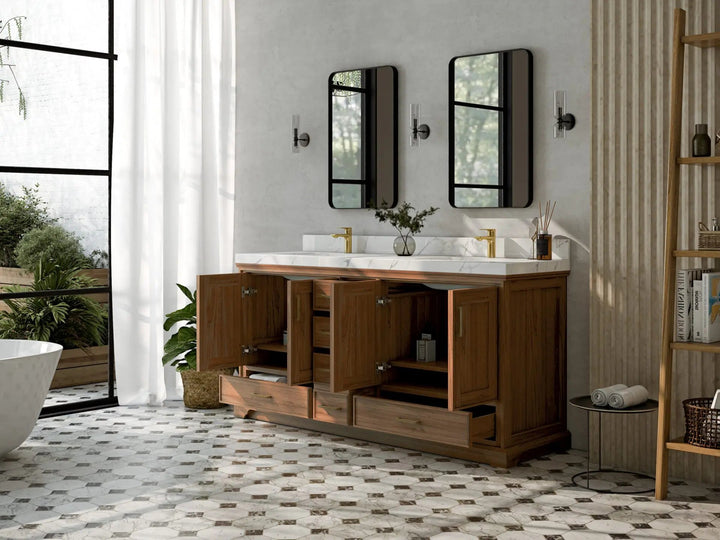 Charlotte 72 in. W x 22 in. D Double Sink Bathroom Teak Wood Vanity - photo 3