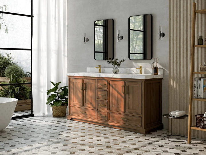 Charlotte 72 in. W x 22 in. D Double Sink Bathroom Teak Wood Vanity - photo 2