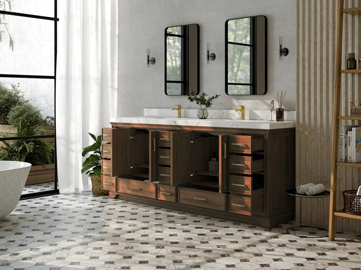 Charlotte 84 in. W x 22 in. D Double Sink Bathroom Teak Wood Vanity - photo 3