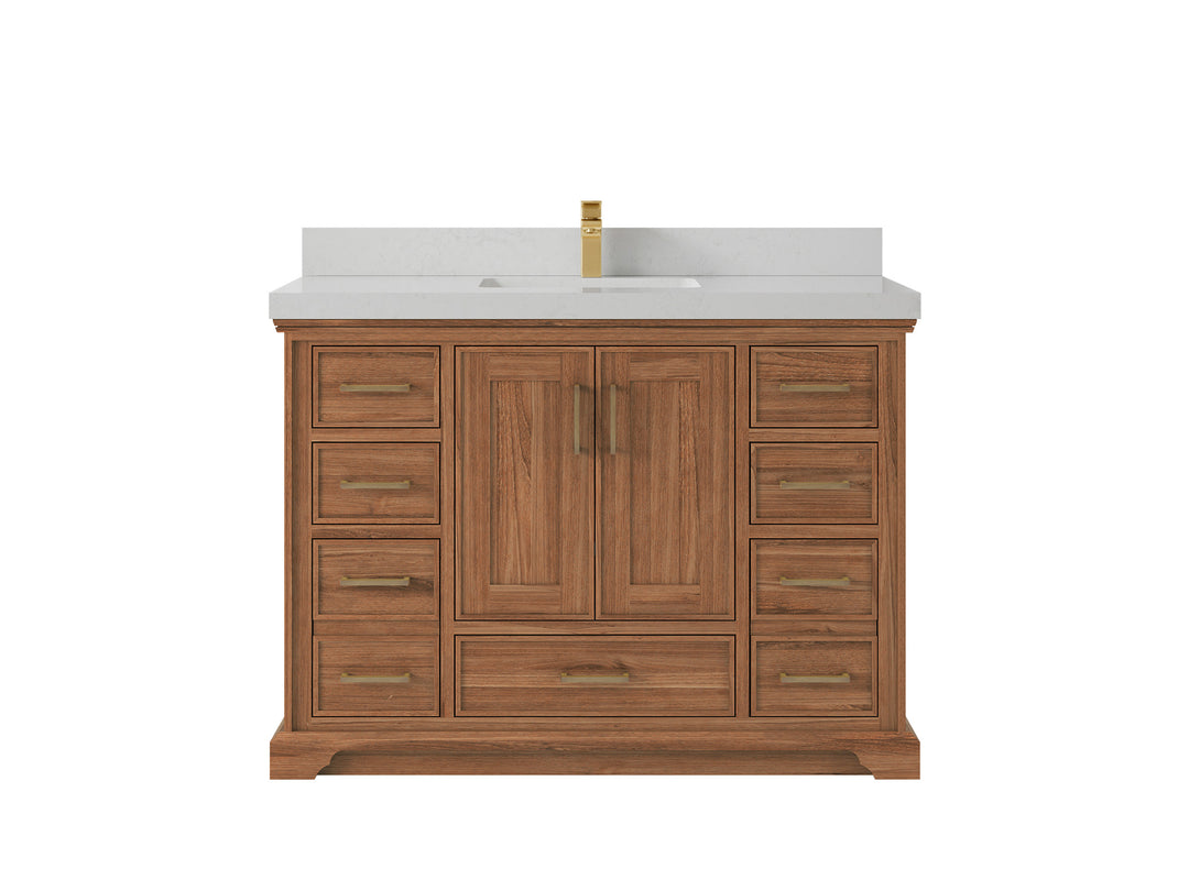 Charlotte Teak 48 in. W x 22 in. D Single Sink Bathroom Vanity in Dark Natural with 2 in Carrara Quartz Countertop