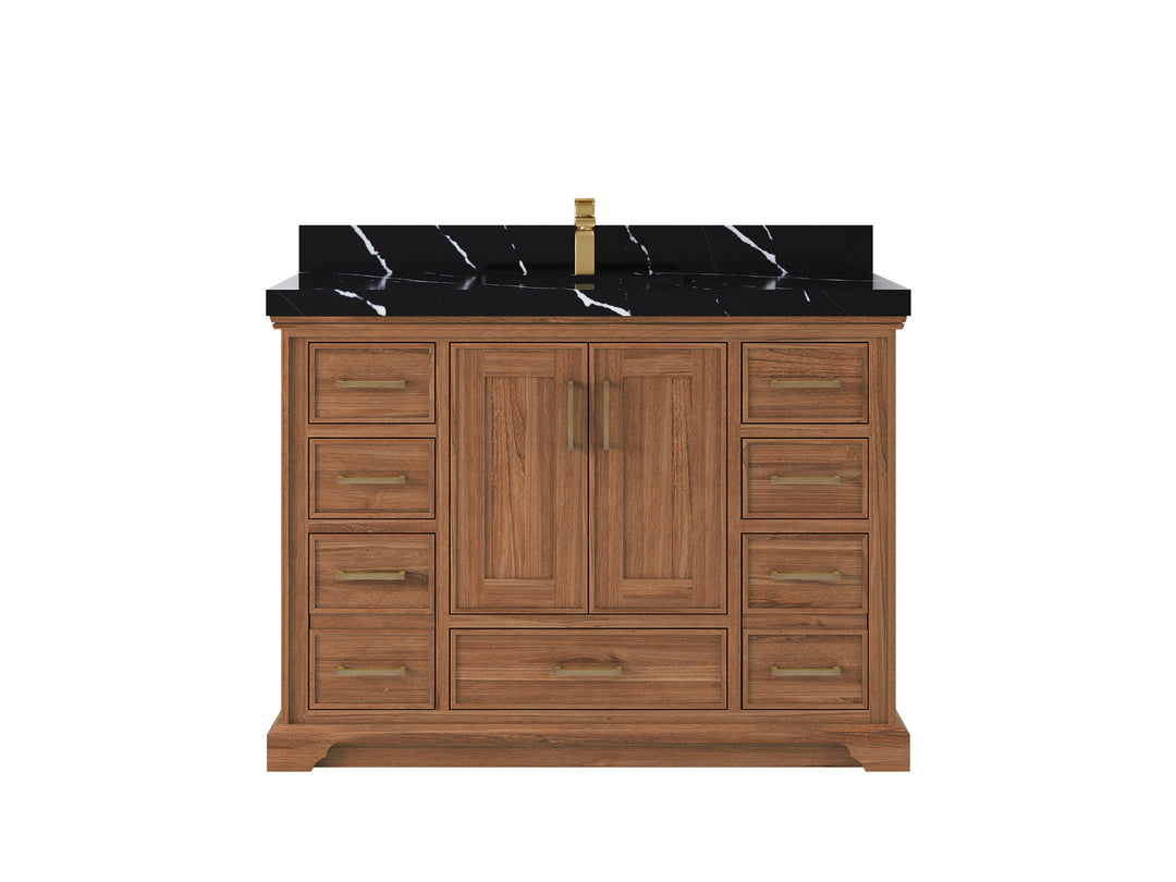 Charlotte Teak 48 in. W x 22 in. D Single Sink Bathroom Vanity in Dark Natural with 2 in Calacatta Black Quartz Countertop