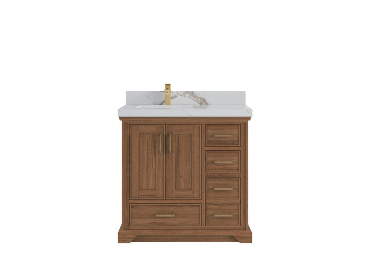 Charlotte 36 in. W x 22 in. D Left Offset Sink Bathroom Teak Wood Vanity - photo 11