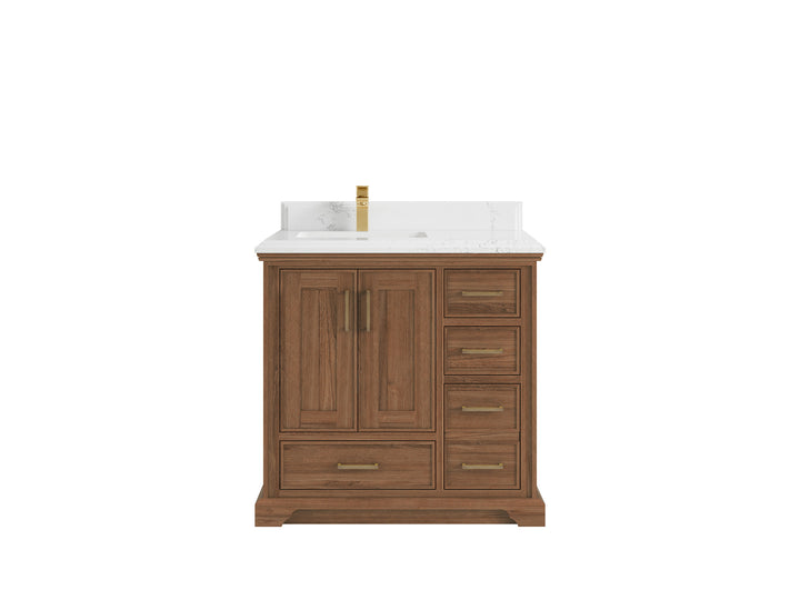 Charlotte 36 in. W x 22 in. D Left Offset Sink Bathroom Teak Wood Vanity - photo 16