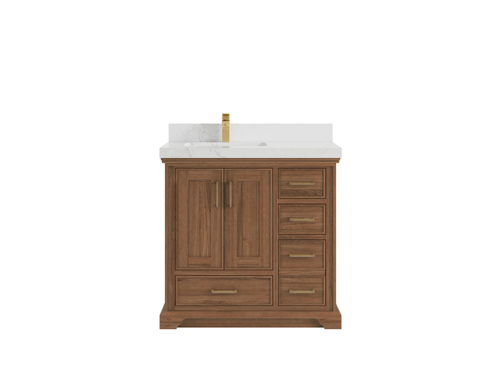 Charlotte 36 in. W x 22 in. D Left Offset Sink Bathroom Teak Wood Vanity - photo 18