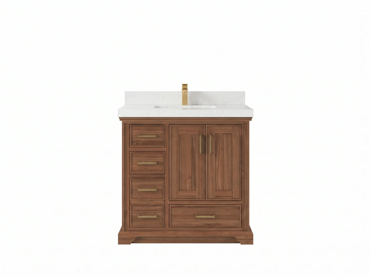 Charlotte Teak Wood 36 in. W x 22 in. D Center Sink Bathroom Vanity