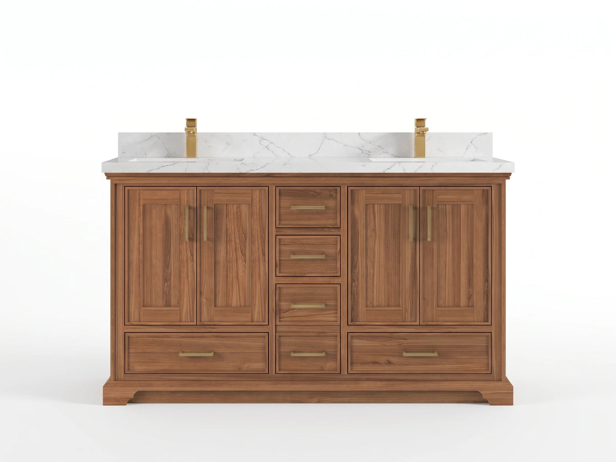 Charlotte Teak Wood 60 in. W x 22 in. D Double Sink Bathroom Vanity
