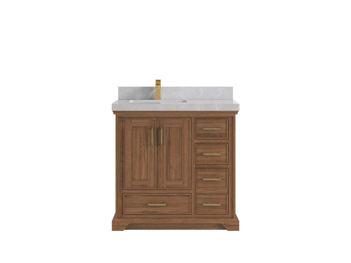Charlotte 36 in. W x 22 in. D Left Offset Sink Bathroom Teak Wood Vanity - photo 19