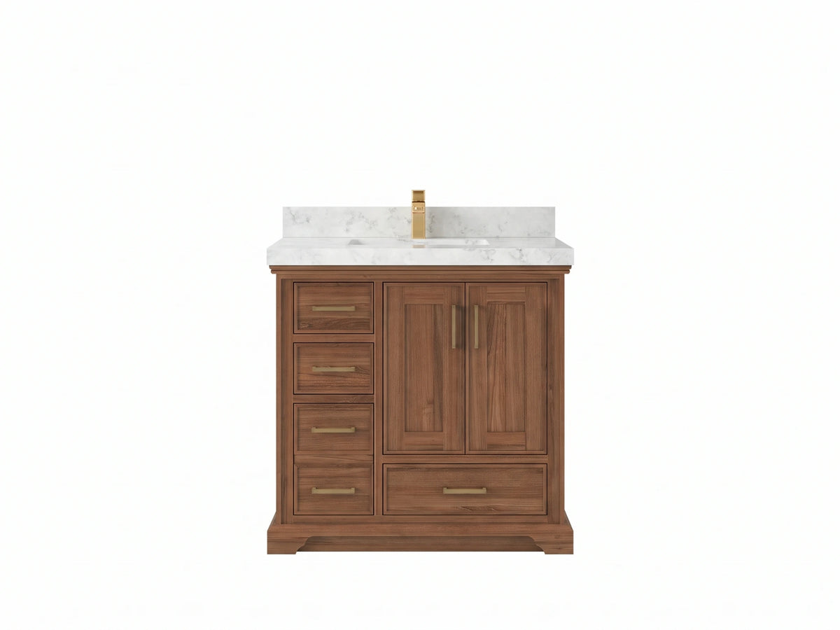 Charlotte Teak Wood 36 in. W x 22 in. D Center Sink Bathroom Vanity