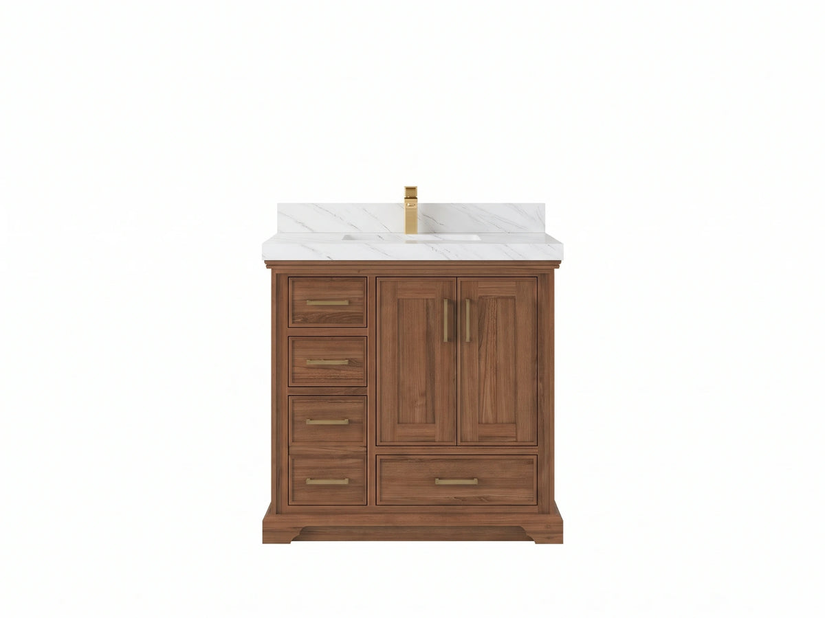 Charlotte Teak Wood 36 in. W x 22 in. D Center Sink Bathroom Vanity