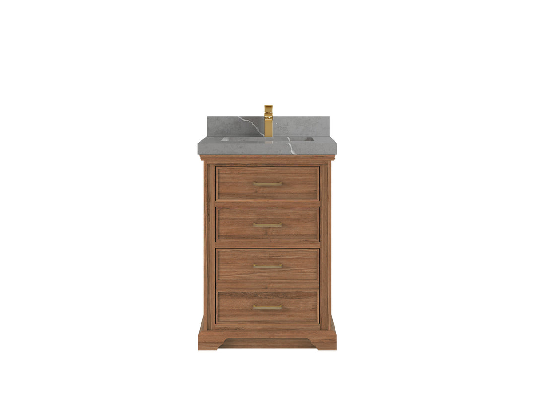 Charlotte Teak 24 in. W x 22 in. D Single Sink Bathroom Vanity in Dark Natural with 2 in Piatra Gray Quartz Countertop