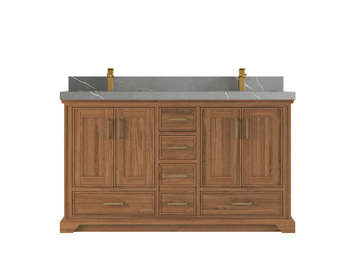 Charlotte 60 in. W x 22 in. D Double Sink Bathroom Teak Wood Vanity - photo 20