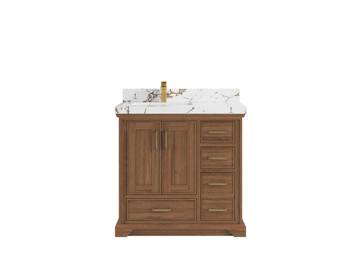 Charlotte 36 in. W x 22 in. D Left Offset Sink Bathroom Teak Wood Vanity - photo 21