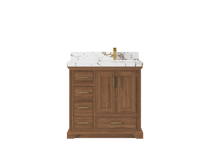 Charlotte 36 in. W x 22 in. D Right Offset Sink Bathroom Teak Wood Vanity - photo 25