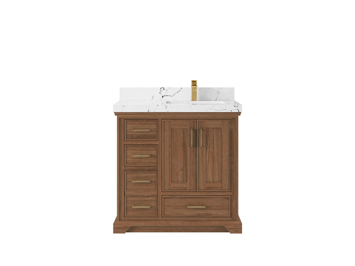 Charlotte 36 in. W x 22 in. D Right Offset Sink Bathroom Teak Wood Vanity - photo 27