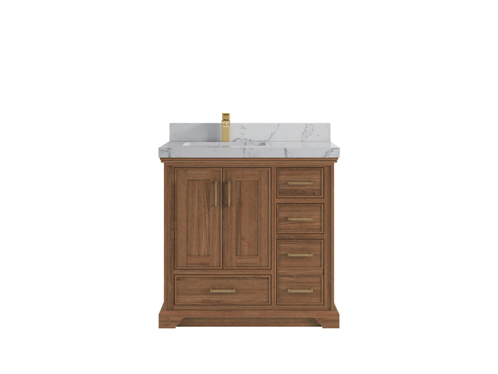 Charlotte 36 in. W x 22 in. D Left Offset Sink Bathroom Teak Wood Vanity - photo 24