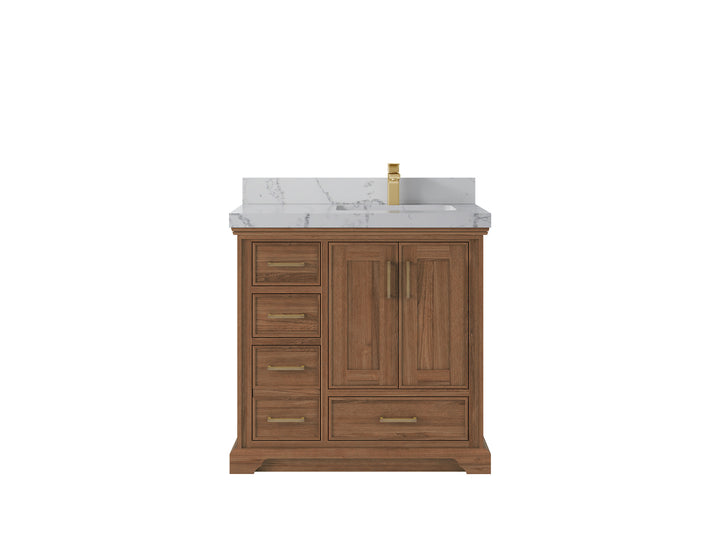Charlotte 36 in. W x 22 in. D Right Offset Sink Bathroom Teak Wood Vanity - photo 28