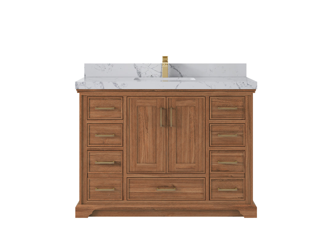 Charlotte Teak 48 in. W x 22 in. D Single Sink Bathroom Vanity in Dark Natural with 2 in Venatino Quartz Countertop