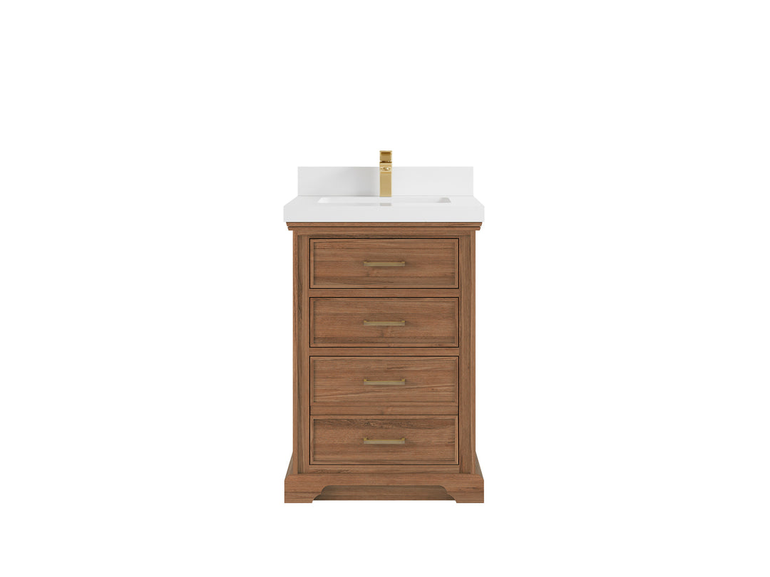 Charlotte Teak 24 in. W x 22 in. D Single Sink Bathroom Vanity in Dark Natural with 2 in White Quartz Countertop 