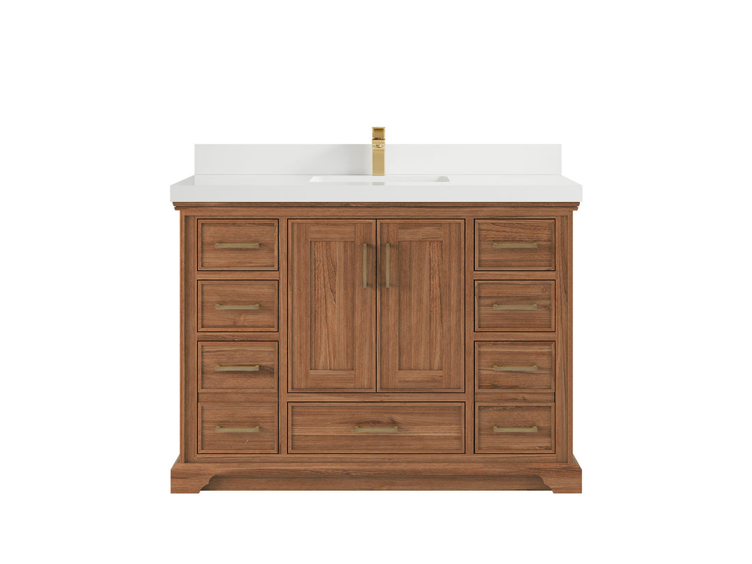 Charlotte Teak 48 in. W x 22 in. D Single Sink Bathroom Vanity in Dark Natural with 2 in White Quartz Countertop