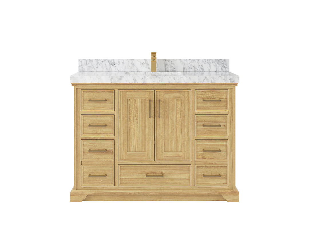 Charlotte Teak 48 in. W x 22 in. D Single Sink Bathroom Vanity in Light Natural with 2 in Carrara Marble Countertop