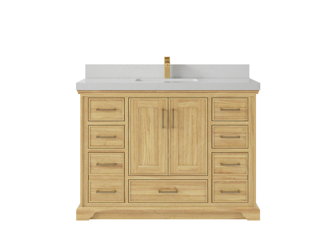 Charlotte Teak 48 in. W x 22 in. D Single Sink Bathroom Vanity in Light Natural with 2 in Carrara Quartz Countertop