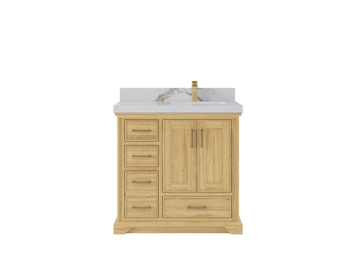 Charlotte 36 in. W x 22 in. D Right Offset Sink Bathroom Teak Wood Vanity - photo 11