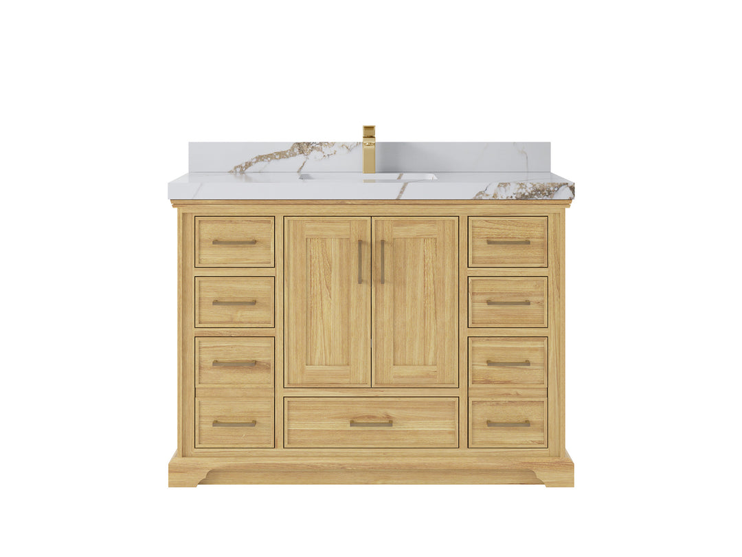 Charlotte Teak 48 in. W x 22 in. D Single Sink Bathroom Vanity in Light Natural with 2 in Calacatta Gold Quartz Countertop