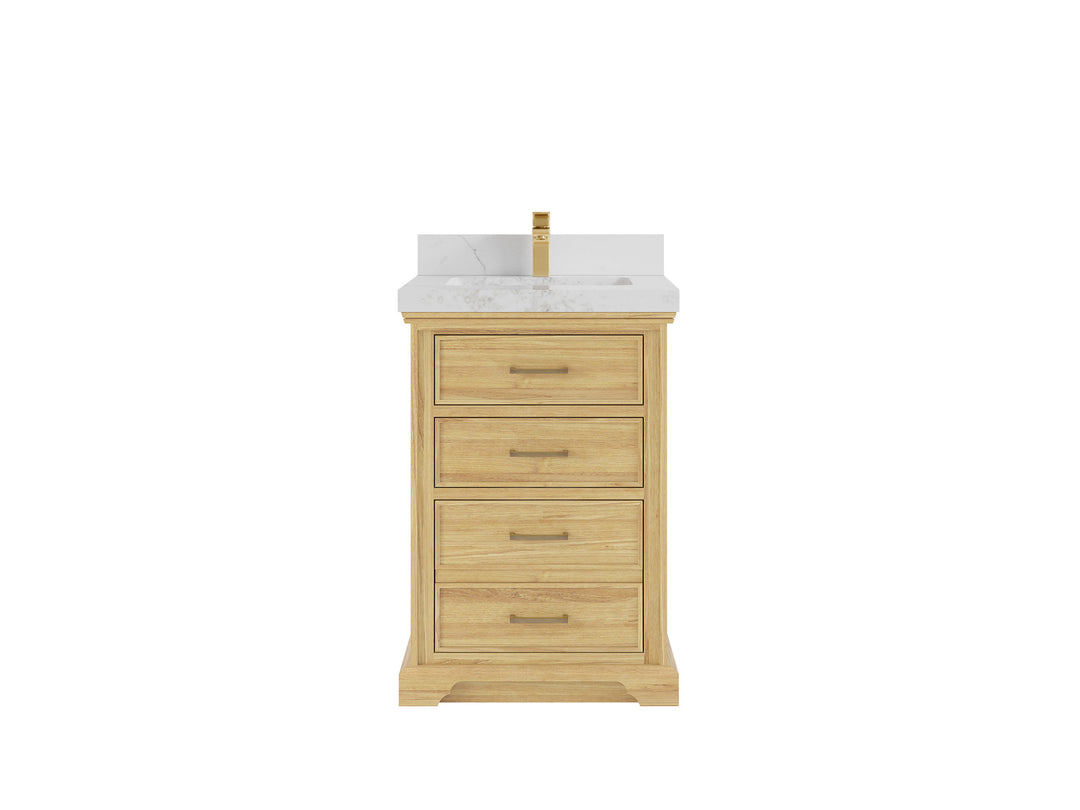 Charlotte Teak 24 in. W x 22 in. D Single Sink Bathroom Vanity in Light Natural with 2 in Calacatta Nuvo Quartz Countertop 