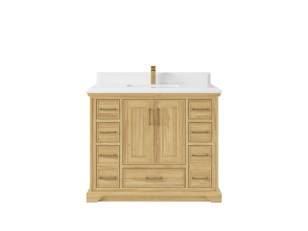 Charlotte Teak 42 in. W x 22 in. D Single Sink Bathroom Vanity in Light Natural with 1.5 in Calacatta Laza Quartz Countertop