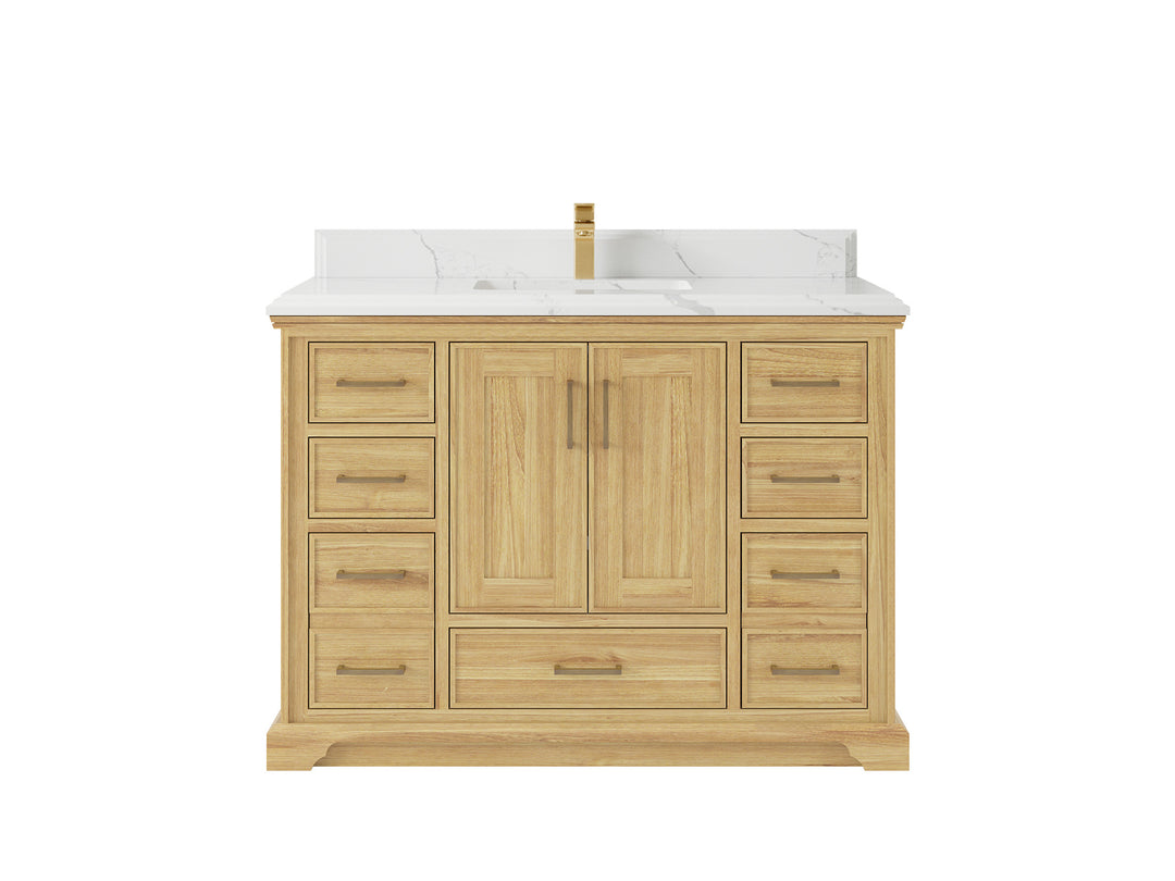 Charlotte Teak 48 in. W x 22 in. D Single Sink Bathroom Vanity in Light Natural with 1.5 in Calacatta Laza Quartz Countertop