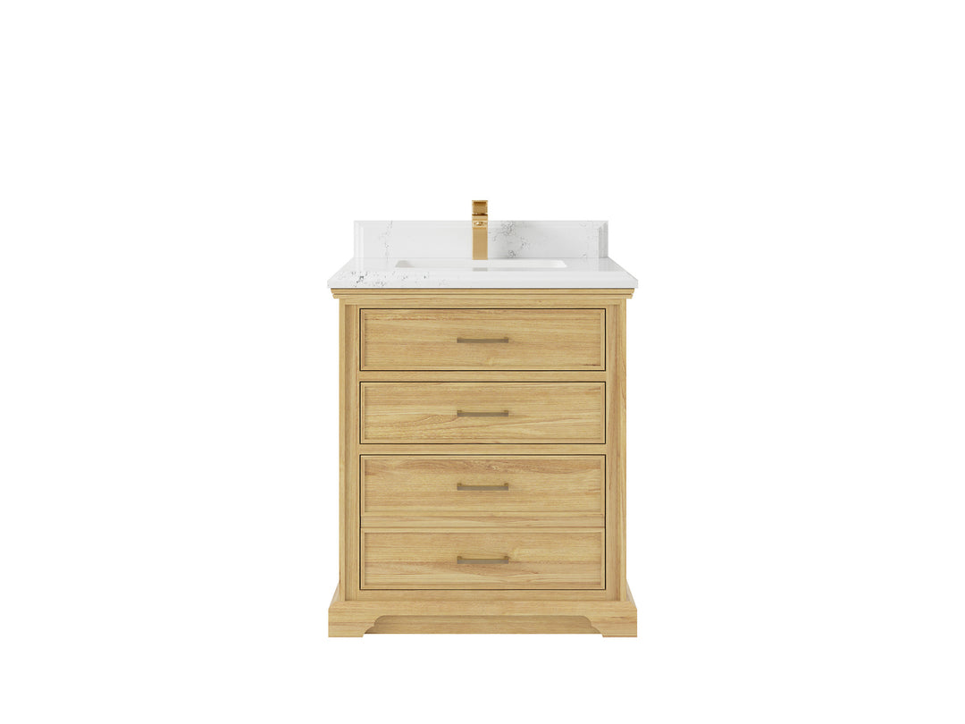Charlotte Teak 30 in. W x 22 in. D Single Sink Bathroom Vanity in Light Natural with 1.5 in Empira White Quartz Countertop 