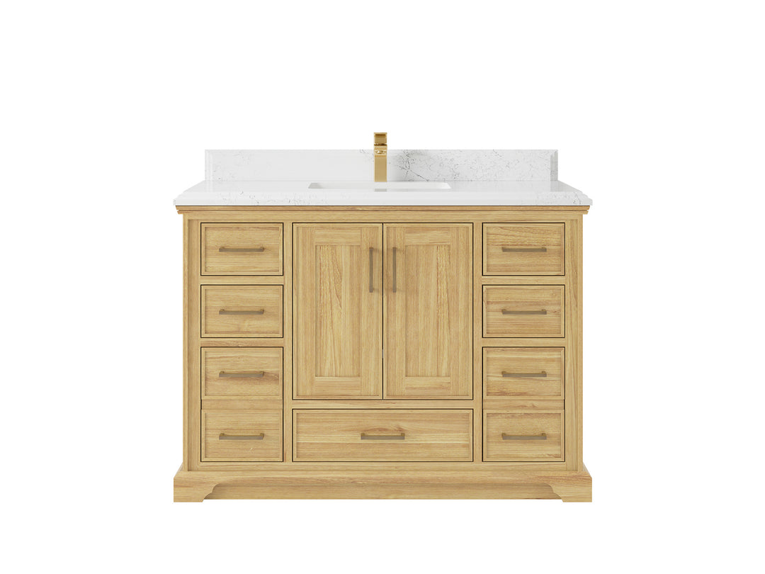 Charlotte Teak 48 in. W x 22 in. D Single Sink Bathroom Vanity in Light Natural with 1.5 in Empira White Quartz Countertop 