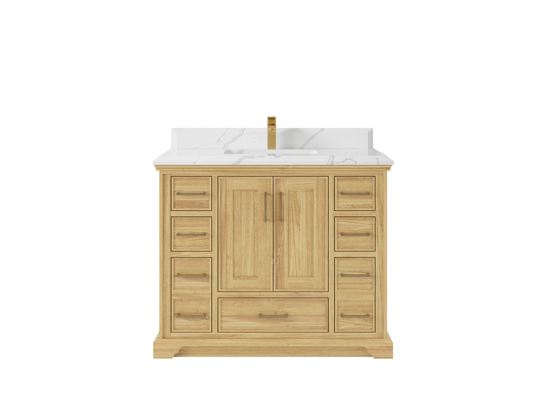 Charlotte Teak 42 in. W x 22 in. D Single Sink Bathroom Vanity in Light Natural with 1.5 in White Quartz Countertop