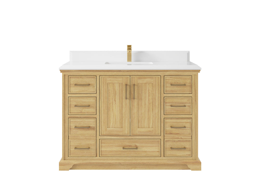 Charlotte Teak 48 in. W x 22 in. D Single Sink Bathroom Vanity in Light Natural with 1.5 in White Quartz Countertop