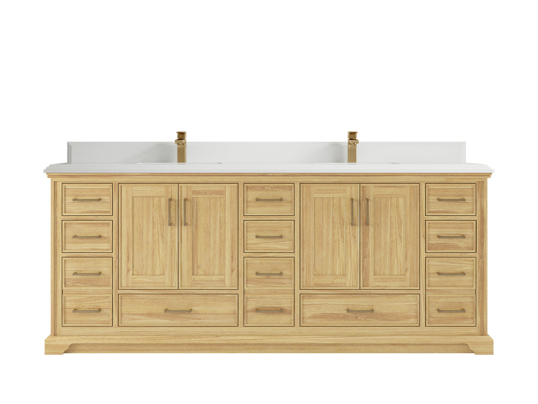 Charlotte Teak 84 in. W x 22 in. D Double Sink Bathroom Vanity in Light Natural with 1.5 in White Quartz Countertop